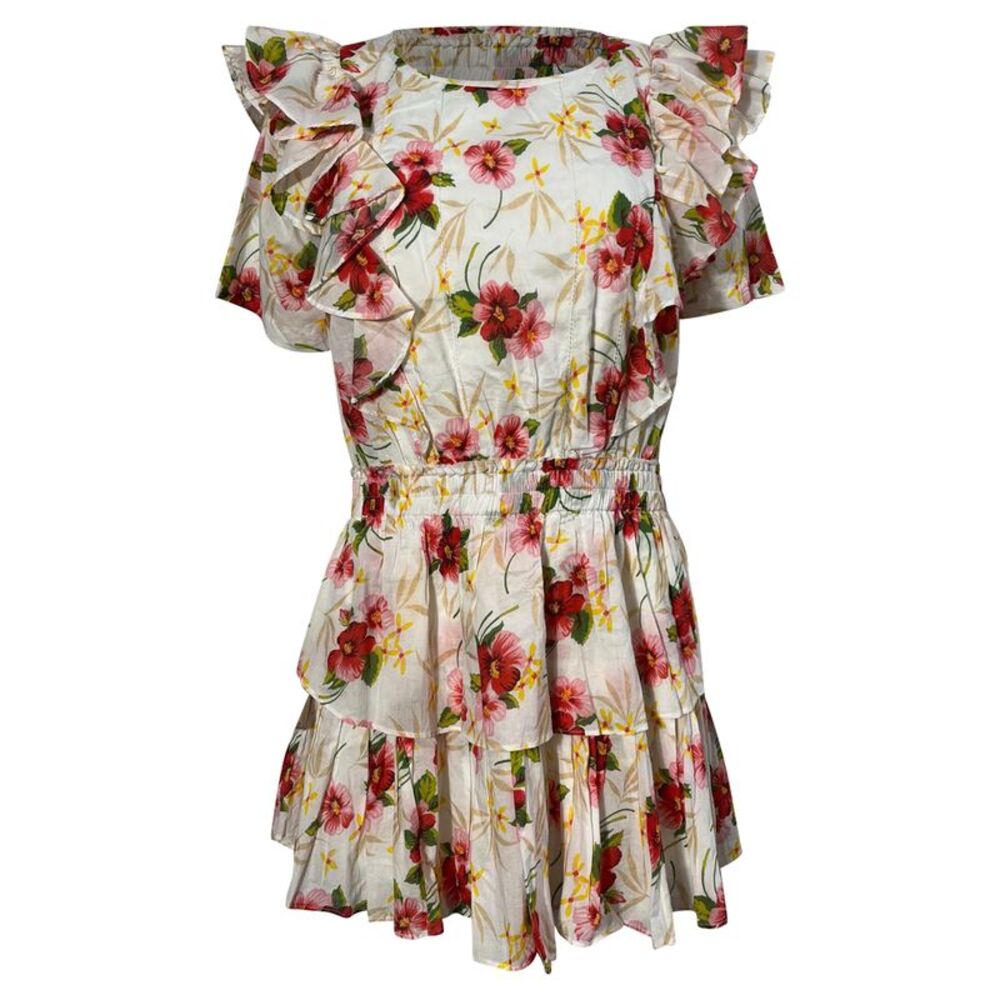 Loveshackfancy Natasha Floral Printed Mini Dress in Multicolor Cotton